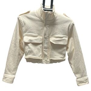 TNA Cream Cropped Workwear Utility Jacket